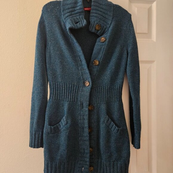 Sonoma blue long line cardigan Brown buttons winter wear pockets warm wool M - Picture 2 of 15